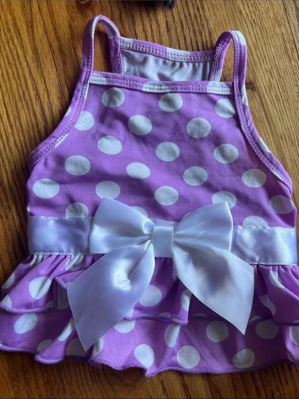 Girls Purple Polka Dot Swim Tankini Top with White Bow